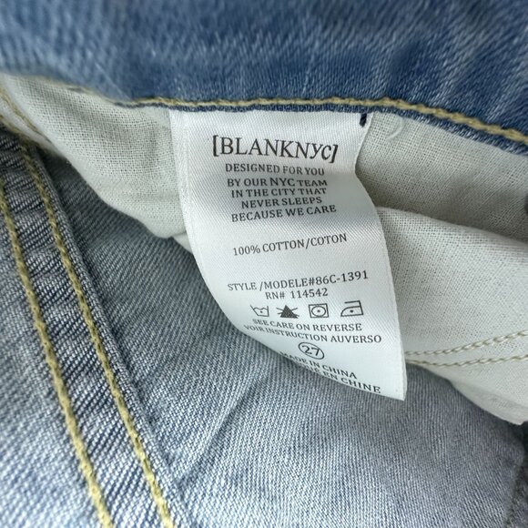 Blank NYC Cosmic Flare Leg Jeans Womens 27 Low Rise Distressed 100% Cotton Blue - Picture 6 of 12